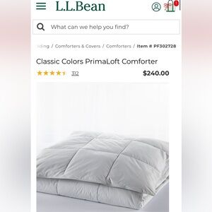 LLBEAN Classic Colors PrimaLoft Comforter. KING